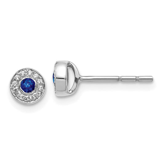 14k White Gold Diamond and Sapphire Halo Post Earrings