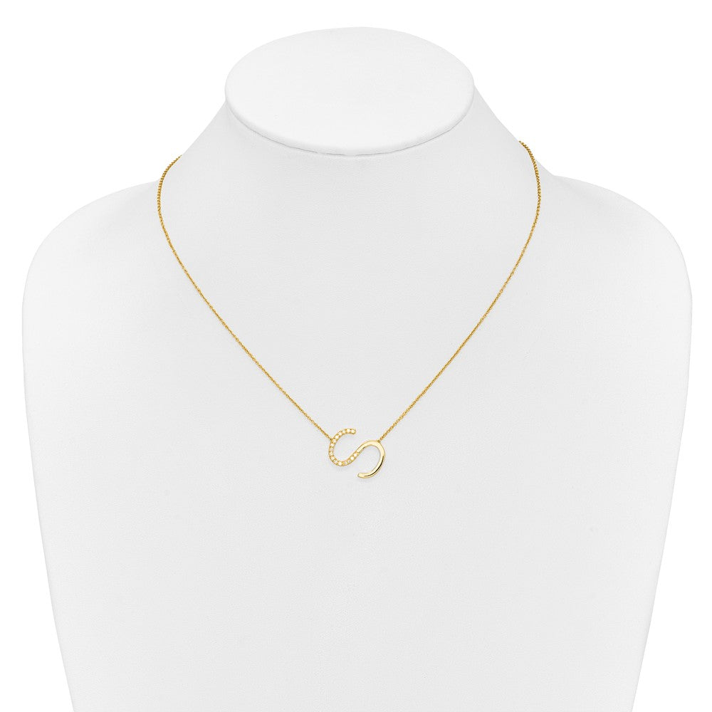 14K Sideways Diamond Initial S Necklace