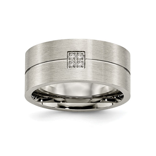 Stainless Steel Brushed w/CZ 10mm Flat Band Size - 12