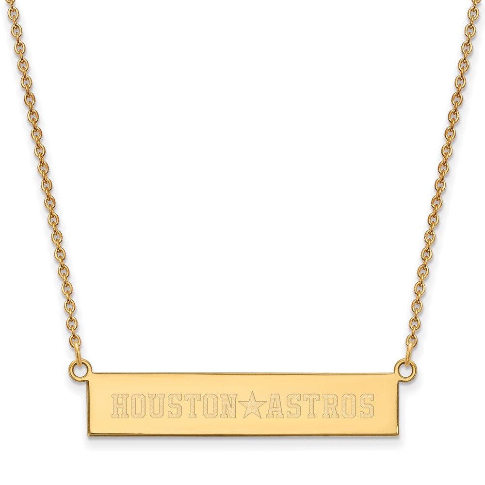 Sterling Silver Gold-plated Houston Astros Team Script Bar 18 inch Necklace