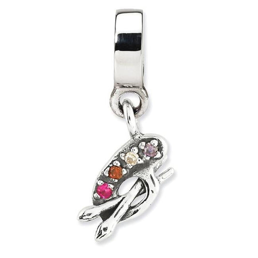 Sterling Silver Reflections Artist Palette Multi-color CZ Dangle Bead