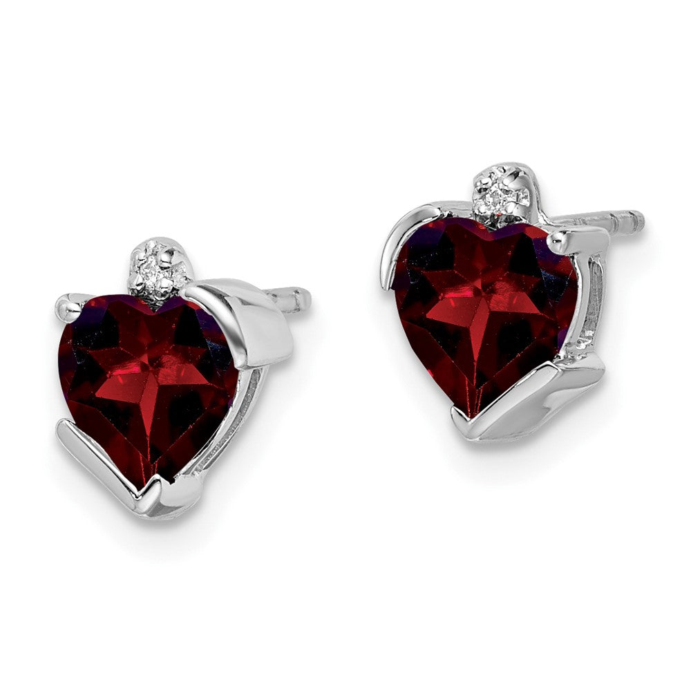 14k White Gold Garnet and Diamond Heart Earrings