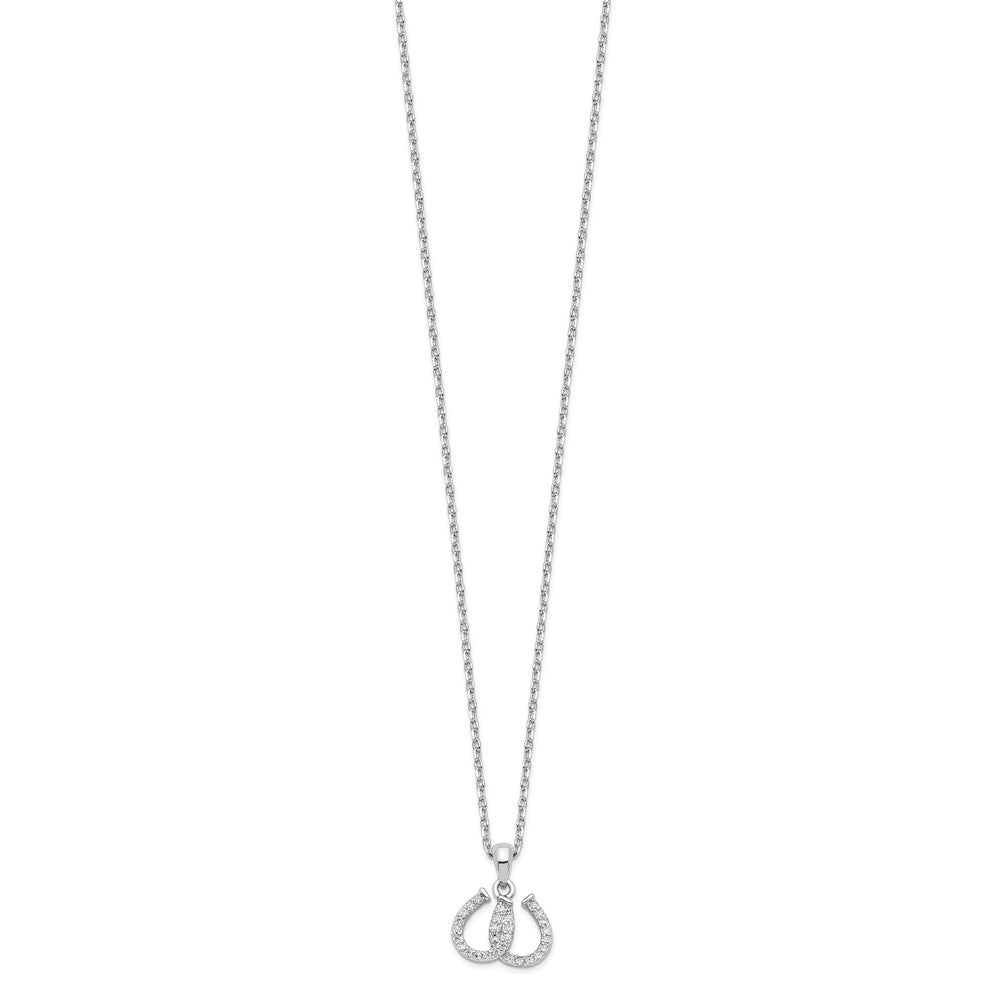 Sterling Silver Rhodium-plated CZ Double Horseshoe Necklace 15.5 Inches