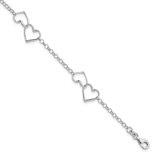 Sterling Silver Rhodium Plated Heart Bracelet 7.25 inches