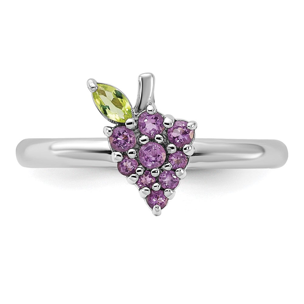 Sterling Silver Stackable Expressions Rhodium-plated Amethyst and Peridot Grapes Ring Size -8