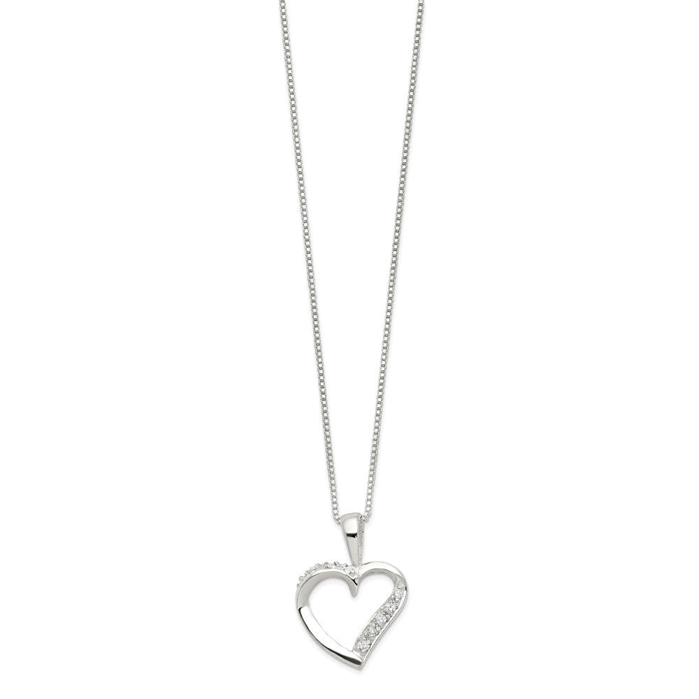 Sterling Silver CZ Heart Necklace 18 Inches