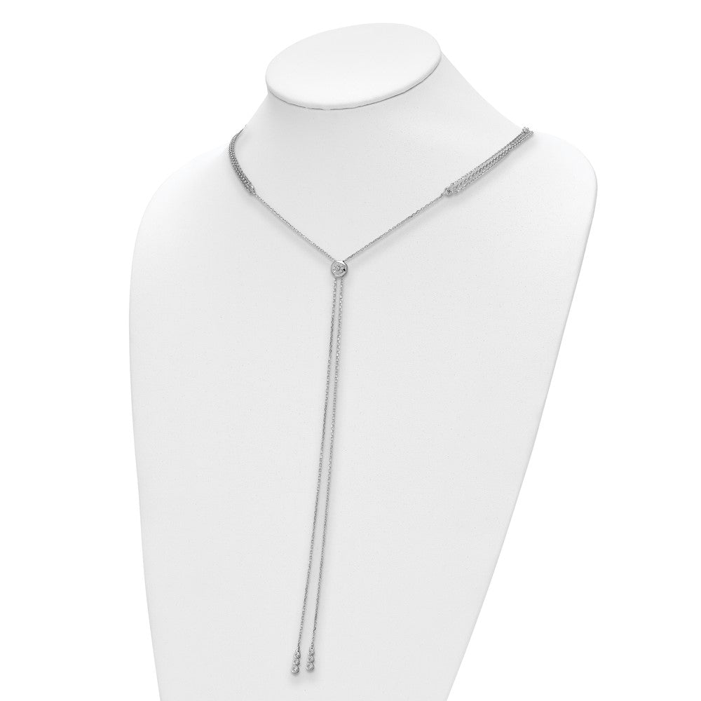 Sterling Shimmer Sterling Silver Rhodium-plated Adjustable up to 28 inches 61 Stone CZ 3 Strand Layer Y-Drop Necklace 28 Inches