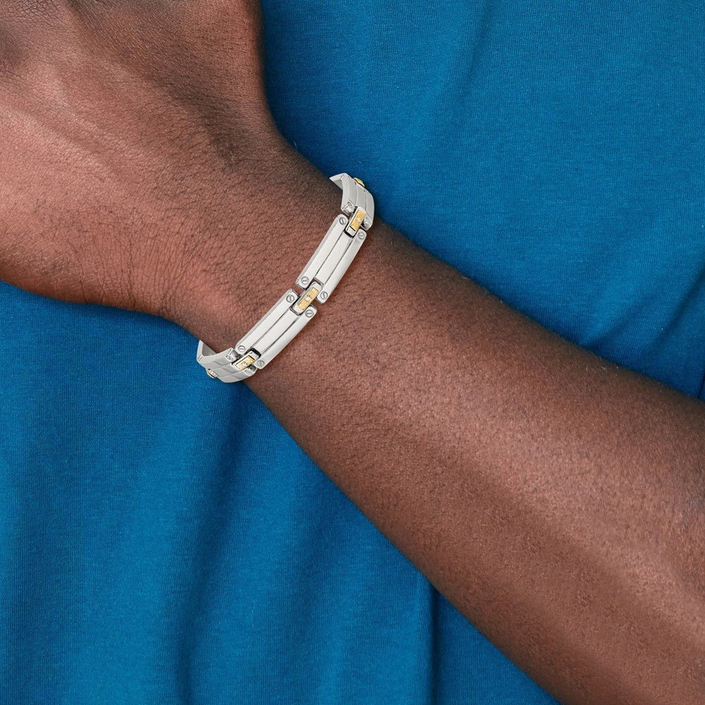 Chisel Stainless Steel Polished with 14K Gold Accent and 1/15ct. Diamond 8.5 inch Link Bracelet 8.5 inches