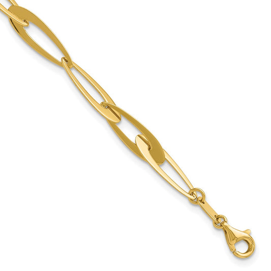 14K Polished Fancy Link w/.25in ext. Bracelet 7  inches