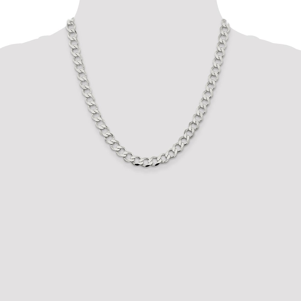 Sterling Silver 8.1mm Semi-solid Flat Curb Chain 20 Inches