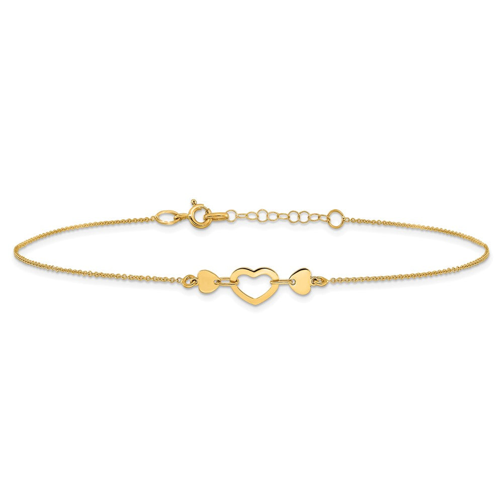 14k Polished Heart with 10in Plus .75in ext. Anklet 10 inches