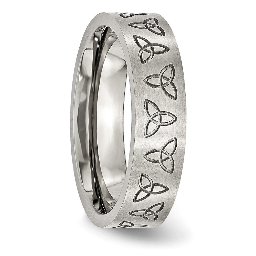 Stainless Steel Brushed w/Engraved Trinity Symbol 6mm Band Size - 8