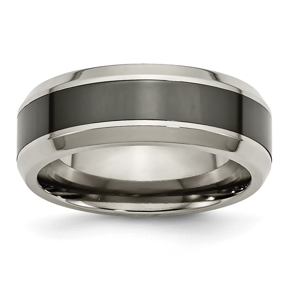 Titanium Polished w/Black Ceramic Center 8mm Beveled Band Size - 10.5