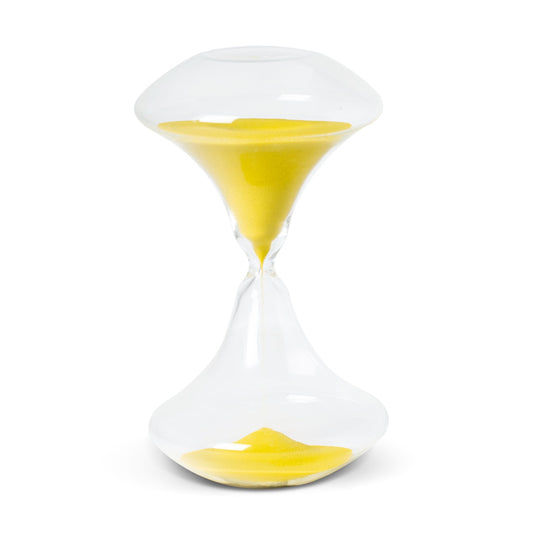 Hand Blown 45 Minute Sand Timer, Art Deco Design, Neon Yellow Sand