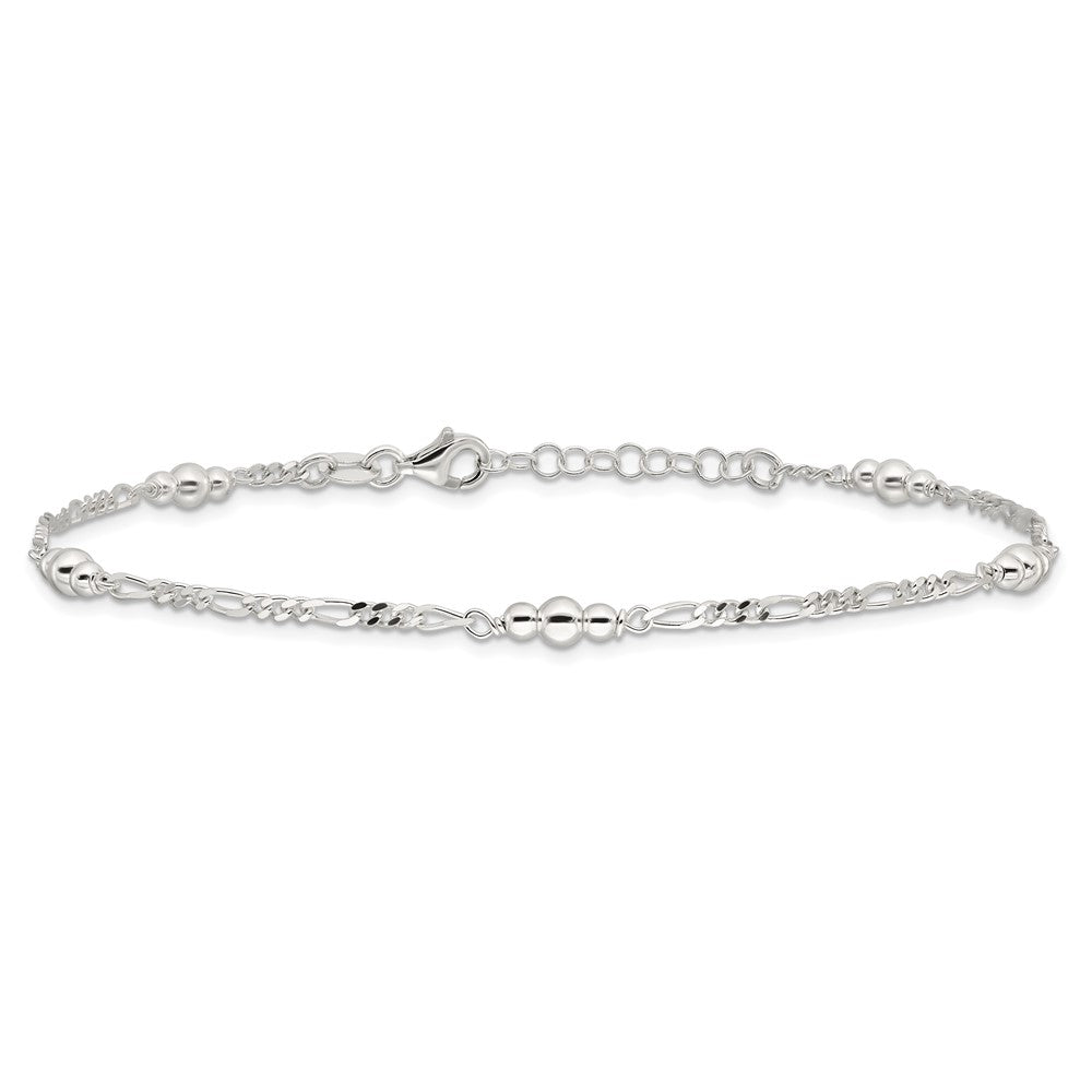 Sterling Silver Polished Bead Plus 1in ext. Anklet 9 inches