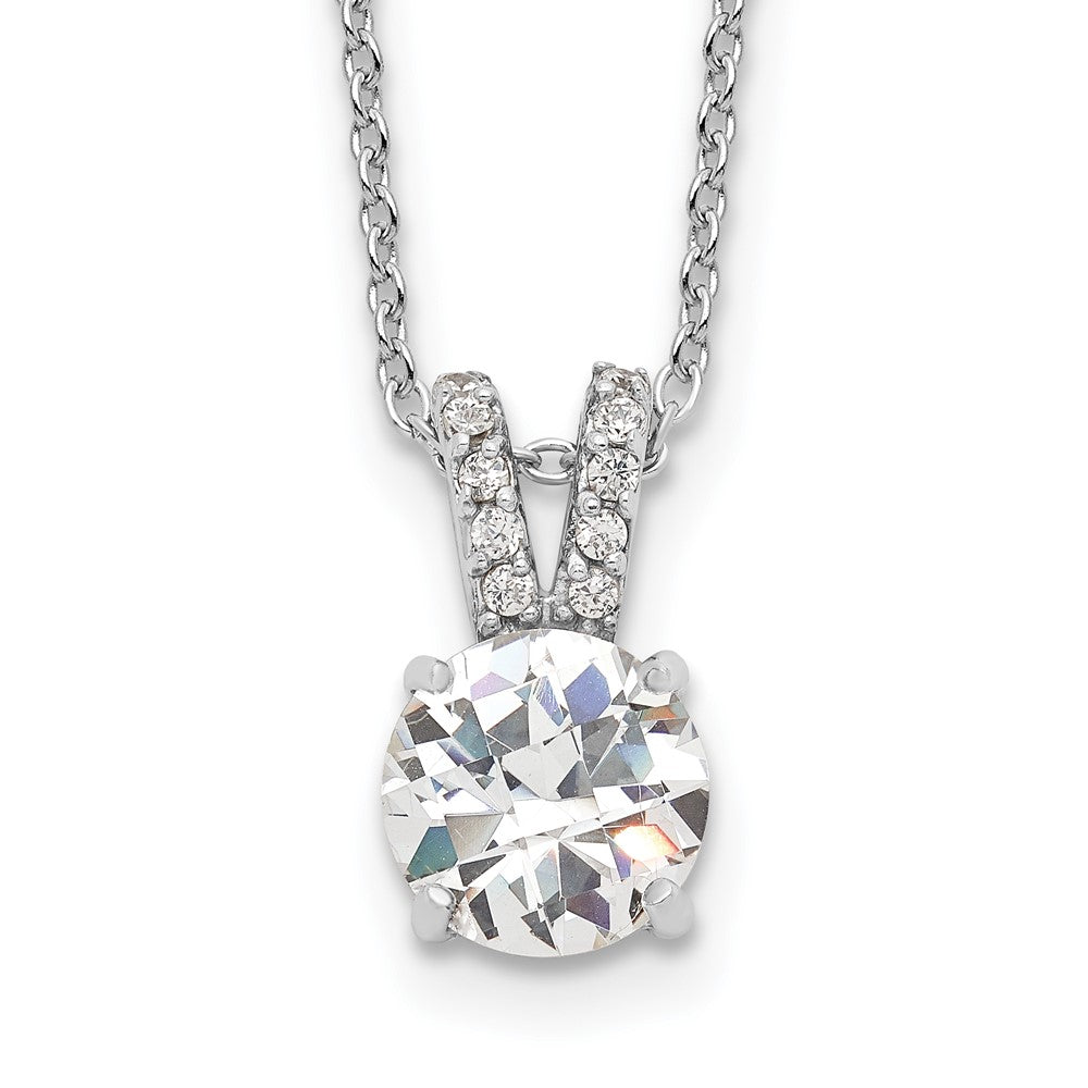 Cheryl M Sterling Silver Rhodium-plated Brilliant-cut 8mm Round CZ with CZ Split Bail 18 Inch Necklace 18 Inches