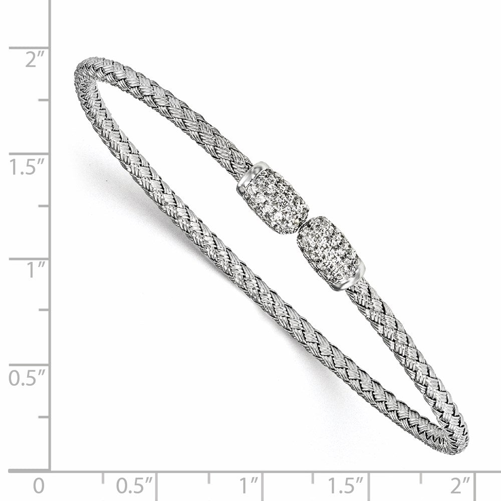 Sterling Silver Rhodium-plated CZ Woven Cuff 6.75  inches