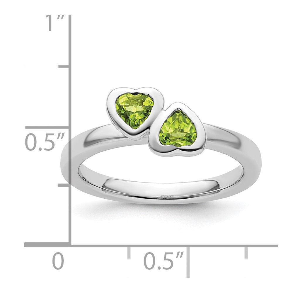 Sterling Silver Stackable Expressions Peridot Double Heart Ring Size -8