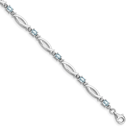 Sterling Silver Rhodium-plated Aquamarine and Diamond Bracelet 7 inches