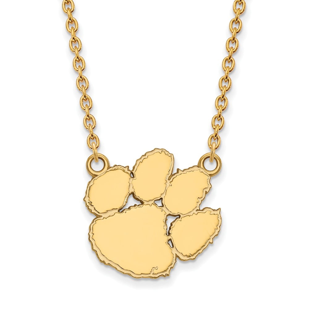 Sterling Silver Gold-plated LogoArt Clemson University Tiger Paw Large Pendant 18 inch Necklace QGP016CU-18