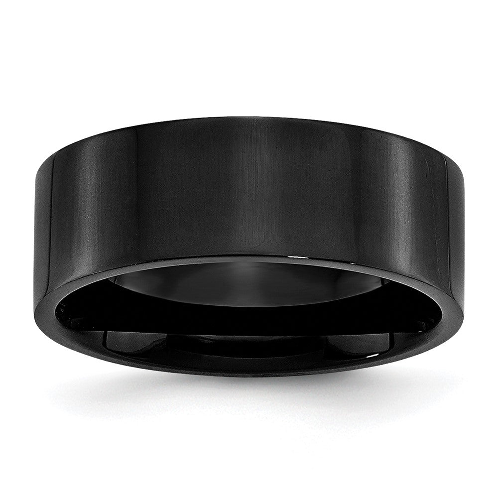 Stainless Steel 8mm Black IP-plated Polished Flat Band Size - 9