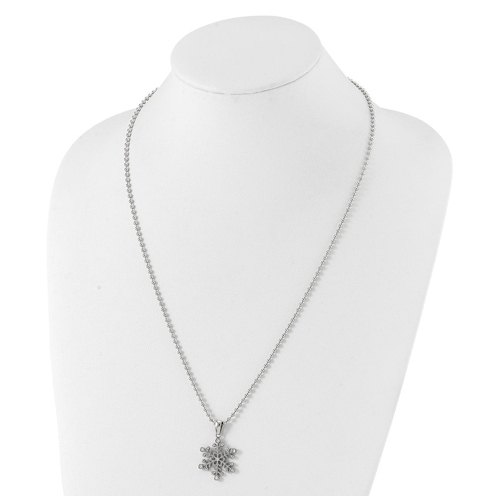 Stainless Steel Polished with CZ Snowflake 24in Necklace