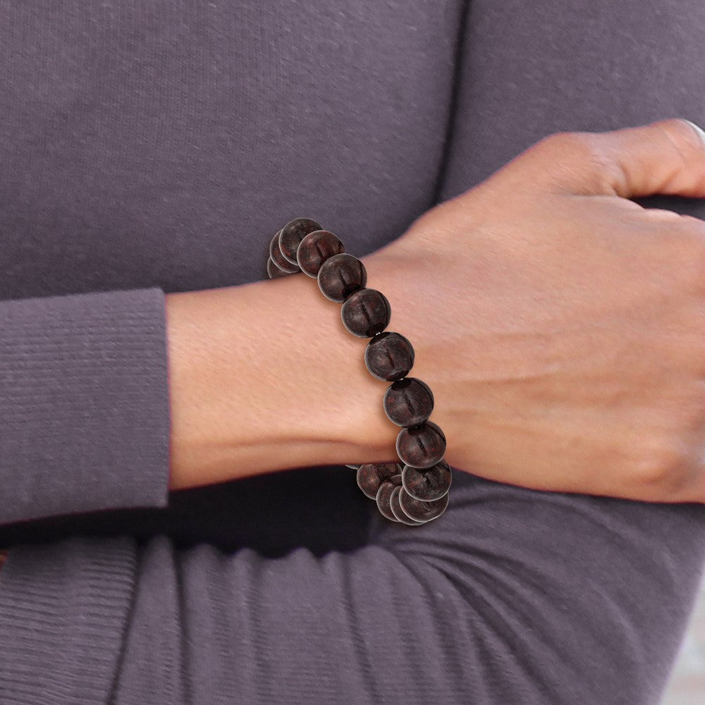 Black and Red Agate Beaded Stretch Bracelet 6.75 inches