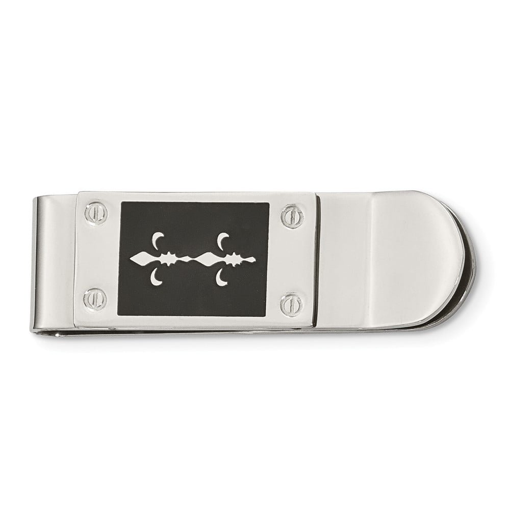 Chisel Stainless Steel Polished Enameled Fleur De Lis Money Clip