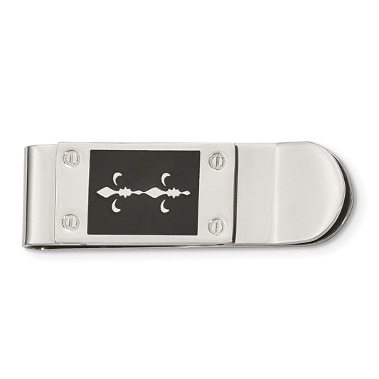 Chisel Stainless Steel Polished Enameled Fleur De Lis Money Clip