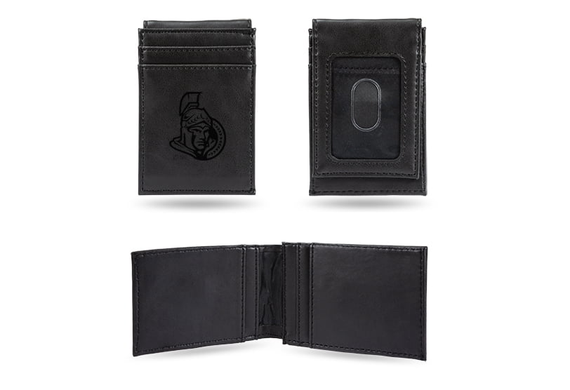 NHL Ottawa Senators Black Faux Leather Front Pocket Wallet with 2 Card Slots and ID Window QGC7602