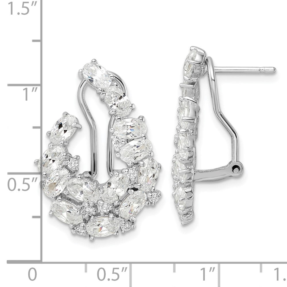 Sterling Silver Rhodium-plated CZ Post Omega Back Earrings