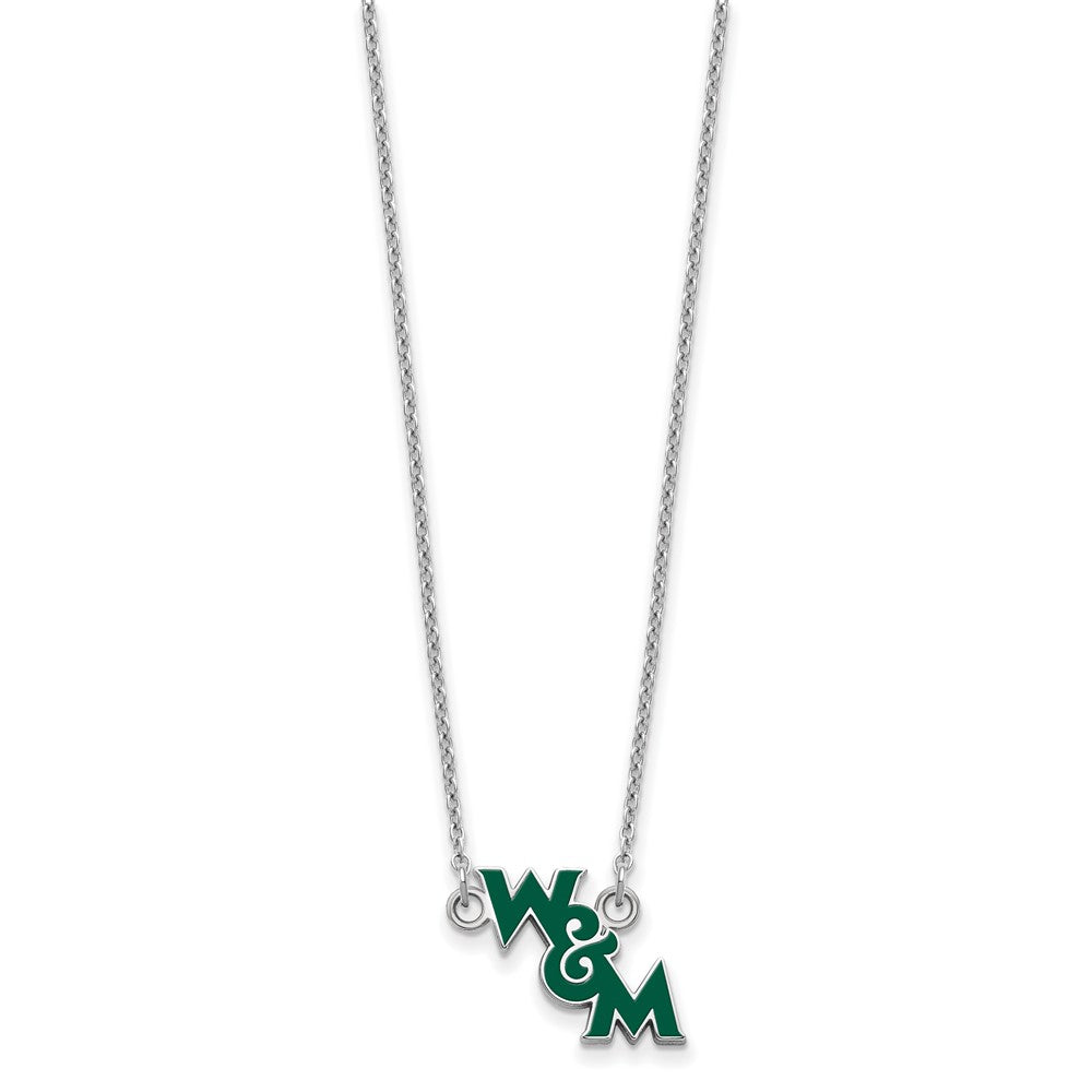 Sterling Silver Rhodium-plated LogoArt College of William and Mary Small Enameled Pendant 18 inch Necklace