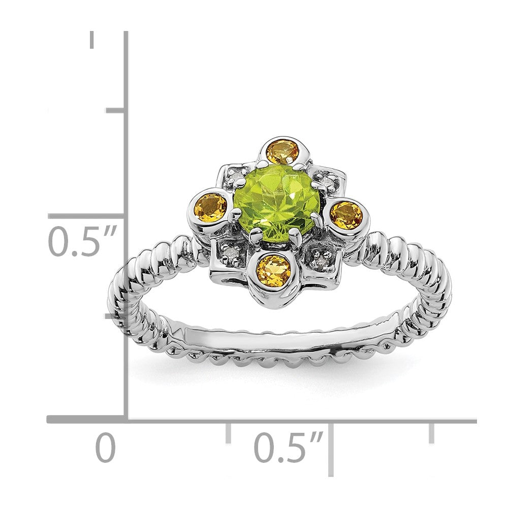 Sterling Silver Stackable Expressions Peridot, Citrine & Diamond Ring Size -8