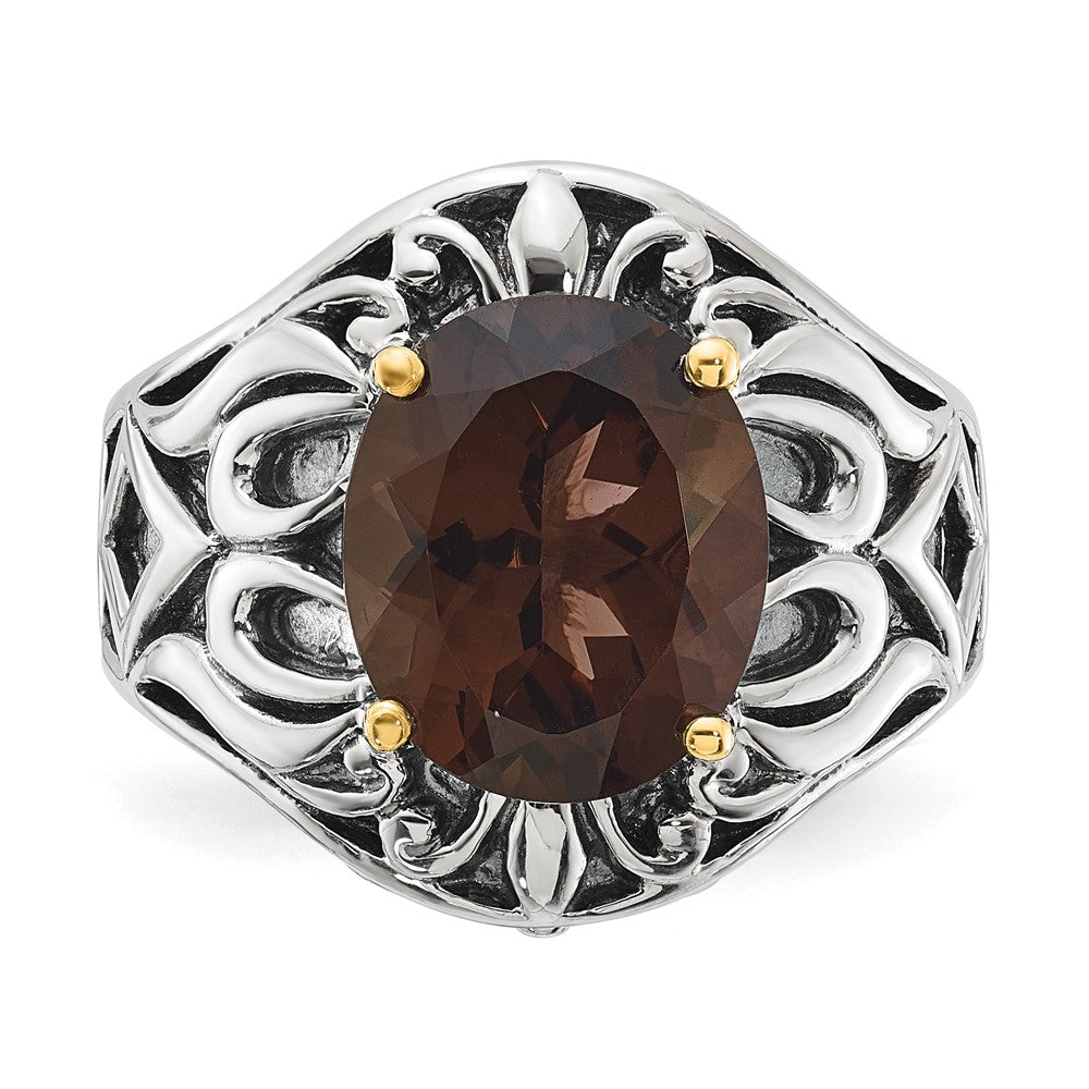 Sterling Silver w/14k Accent Antiqued Smoky Quartz Ring