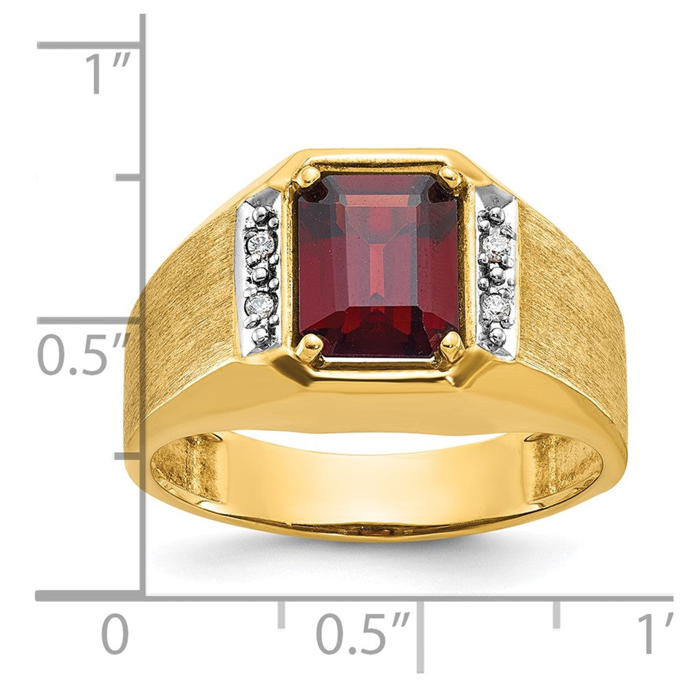14k IBGoodman Men's Polished and Satin Created Ruby and 1/20 carat Diamond Complete Ring