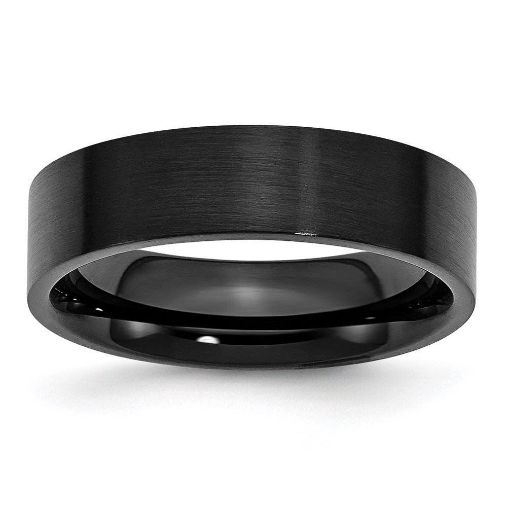 Stainless Steel 6mm Black IP-plated Brushed Flat Band Size - 12.5