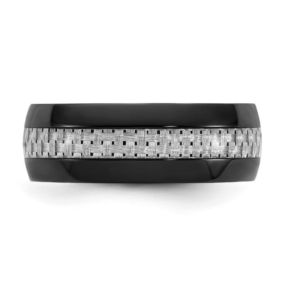 Stainless Steel Polished Black IP-plated with Carbon Fiber Inlay 8mm Band Size - 7.5