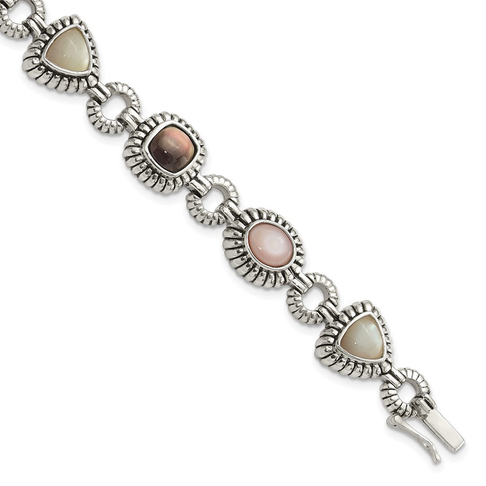 Shey Couture Sterling Silver 7.75 Inch Antiqued Pink/Black/White Mother of Pearl Bracelet 7.75 inches
