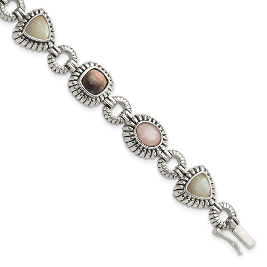 Shey Couture Sterling Silver 7.75 Inch Antiqued Pink/Black/White Mother of Pearl Bracelet 7.75 inches