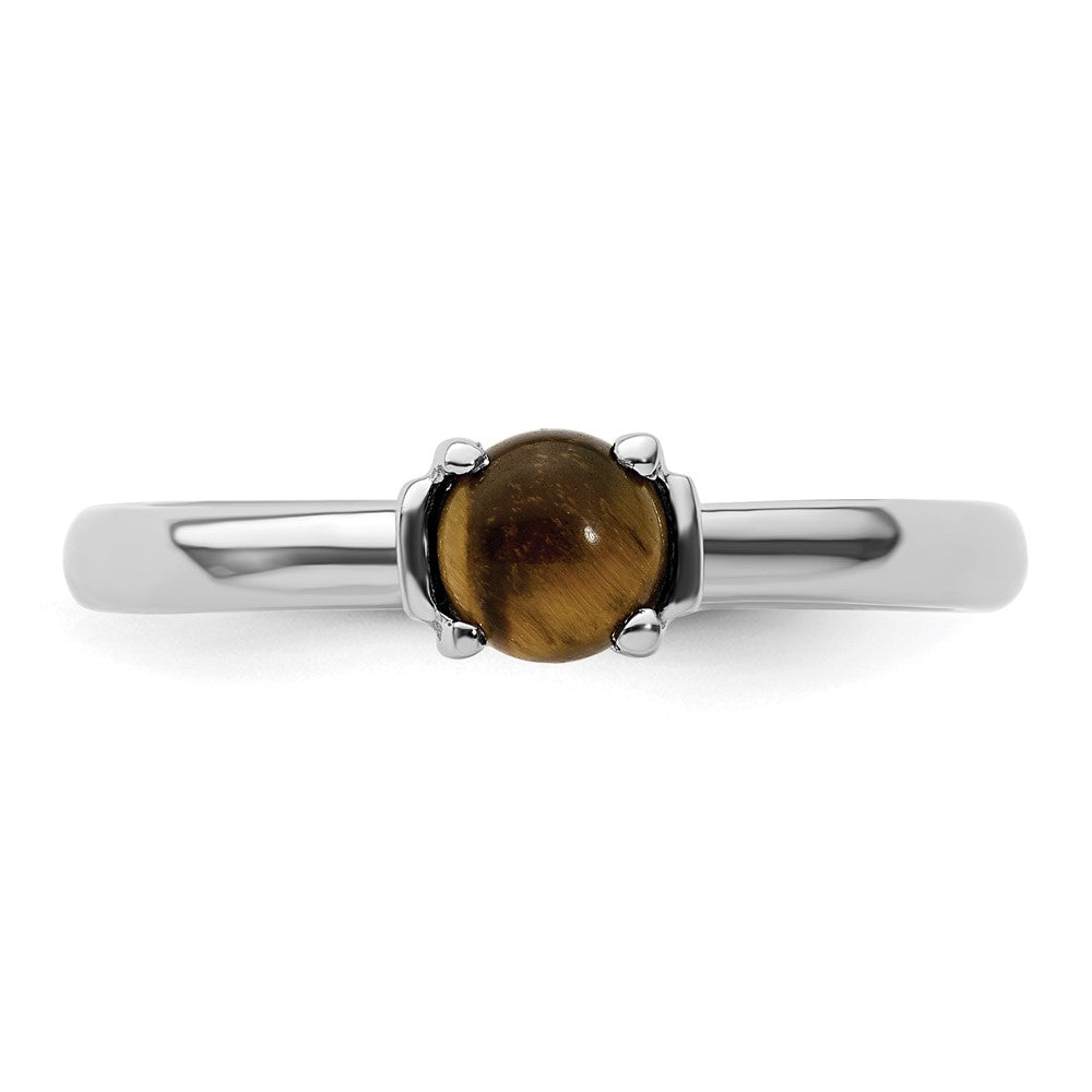 Sterling Silver Stackable Expressions Tigers Eye Rhodium-plated Ring Size -7