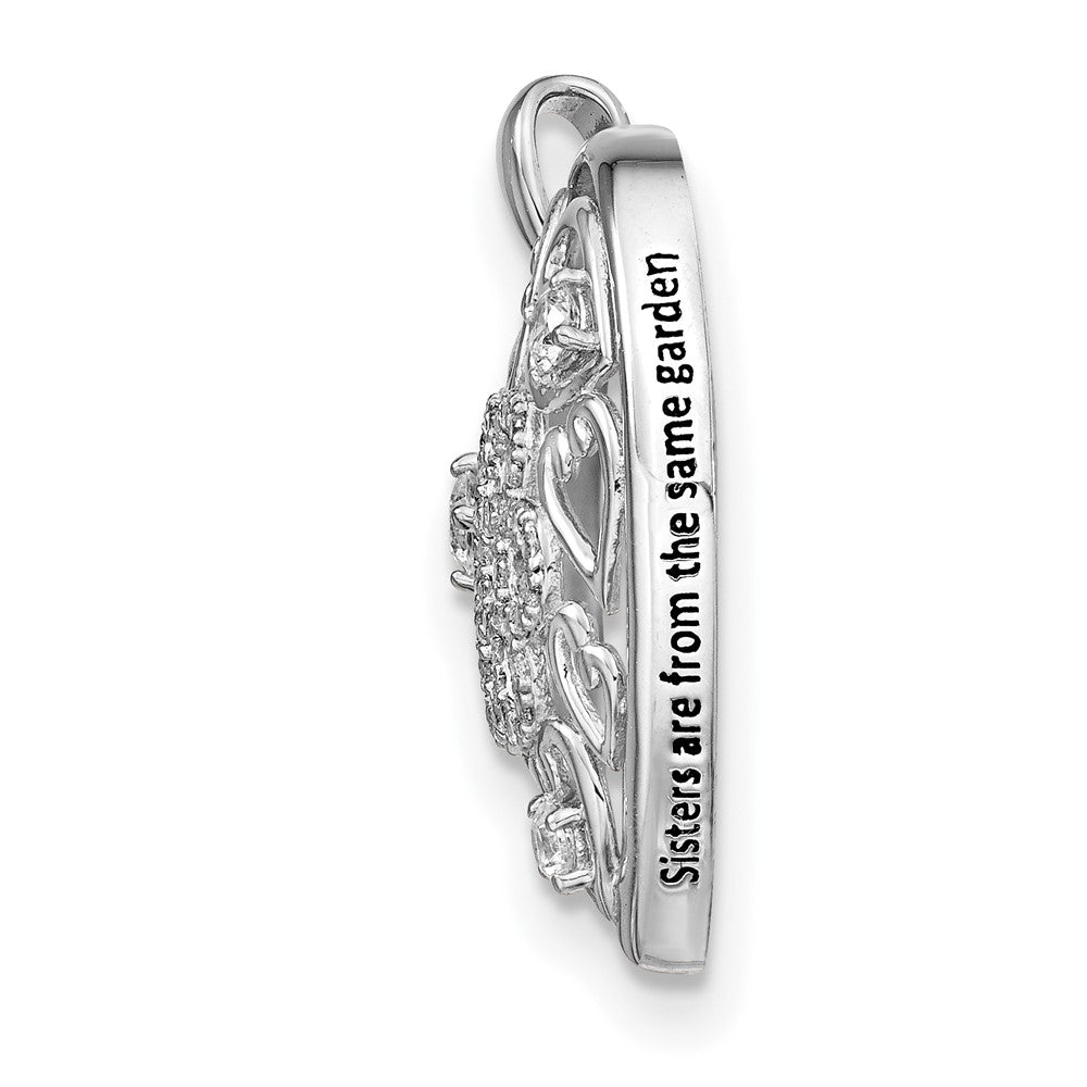 Sentimental Expressions Sterling Silver Rhodium-plated CZ Antiqued Sisterhood Flower Heart 18in Necklace