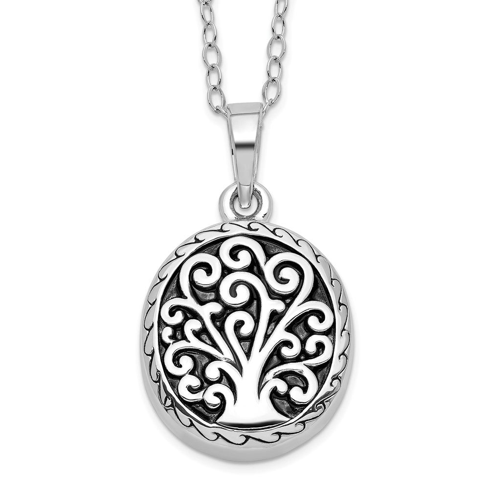 Sentimental Expressions Sterling Silver Rhodium-plated Antiqued Tree of Life Ash Holder 18 Inch Necklace 18 Inches