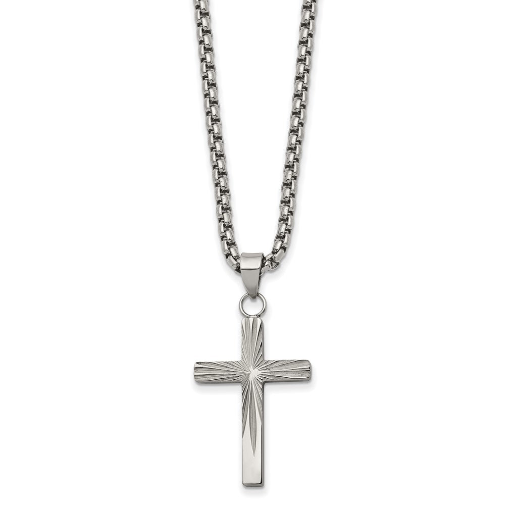 Stainless Steel Polished Sunburst Design Cross 24-