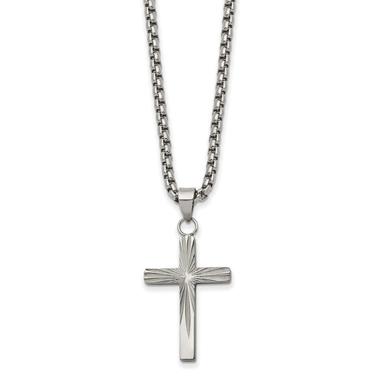 Stainless Steel Polished Sunburst Design Cross 24-