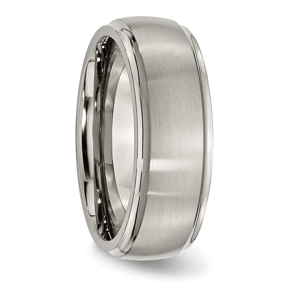 Titanium Brushed Center 8mm Ridged Edge Band Size - 10.5