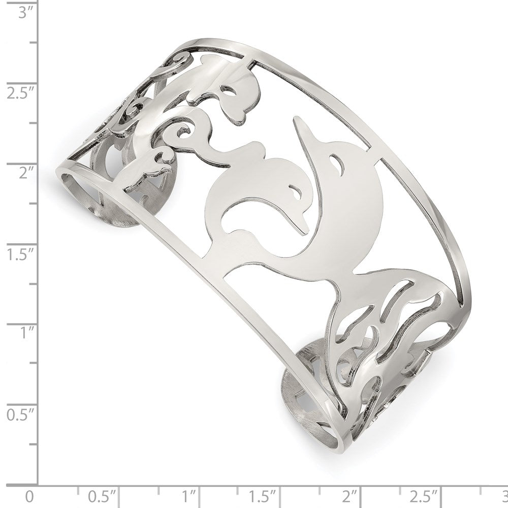 Stainless Steel Polished Dolphins Cuff Bangle 7 inches