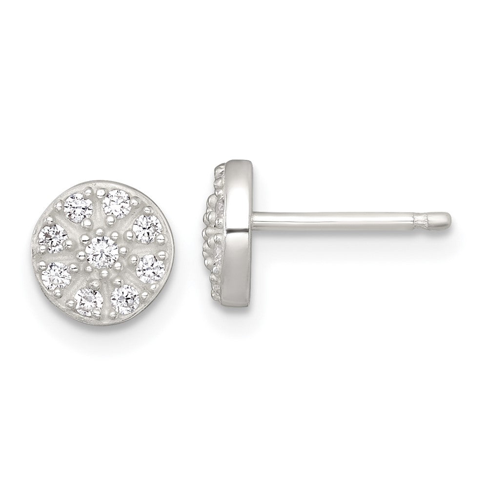 Sterling Silver Polished White CZ Cluster 7.00mm Circle Post Earrings