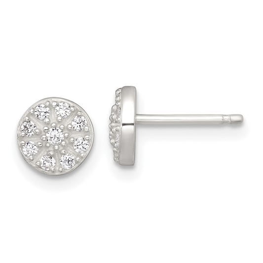 Sterling Silver Polished White CZ Cluster 7.00mm Circle Post Earrings