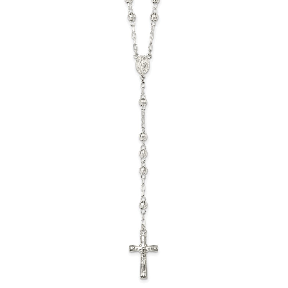 Sterling Silver Polished and Textured Bead Rosary 26 inch Necklace 26 Inches