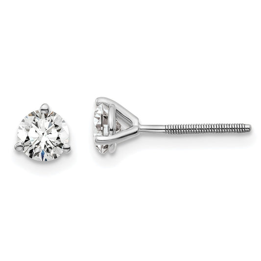 14k White Gold 2/3 ctw Certified Lab Grown Diamond VS+ F+ Round 3 Prong Heavy Wt. Screwback Stud Earrings
